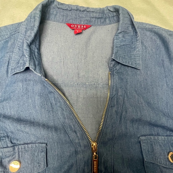 Guess Blue Shirt with Gold Accents - Picture 3 of 5